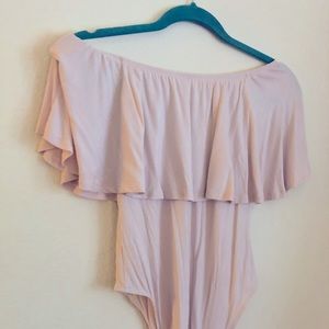 Pink off-shoulder bodysuit